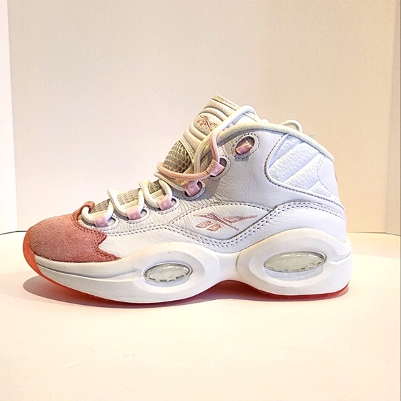 Reebok Question Mid Iverson Pink Toe Kids Size 6/Womens 7.5 White Pink GX9357 - Picture 2 of 8